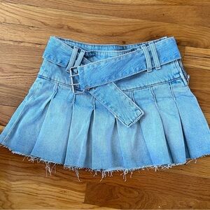 ZARA Blue Belted Raw Hem Mini Skirt